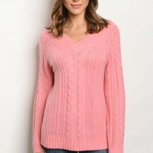 Pink Cable Knit Textured Sweater